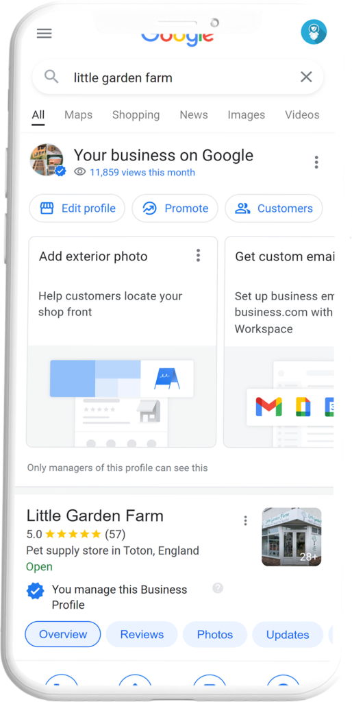 Virtual tour pricing example: 360 degree tour shown on Google Business Profile on a mobile phone