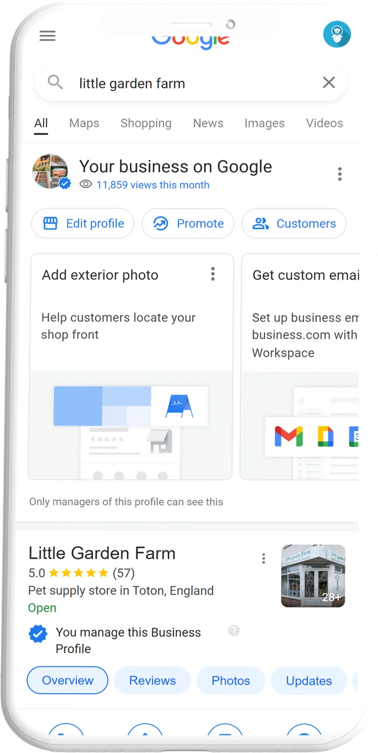 Homepage 42 Google Business Profile on a mobile phone