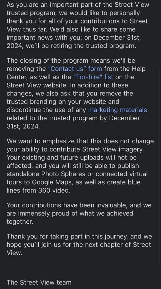 google street view trusted program closes 2024 